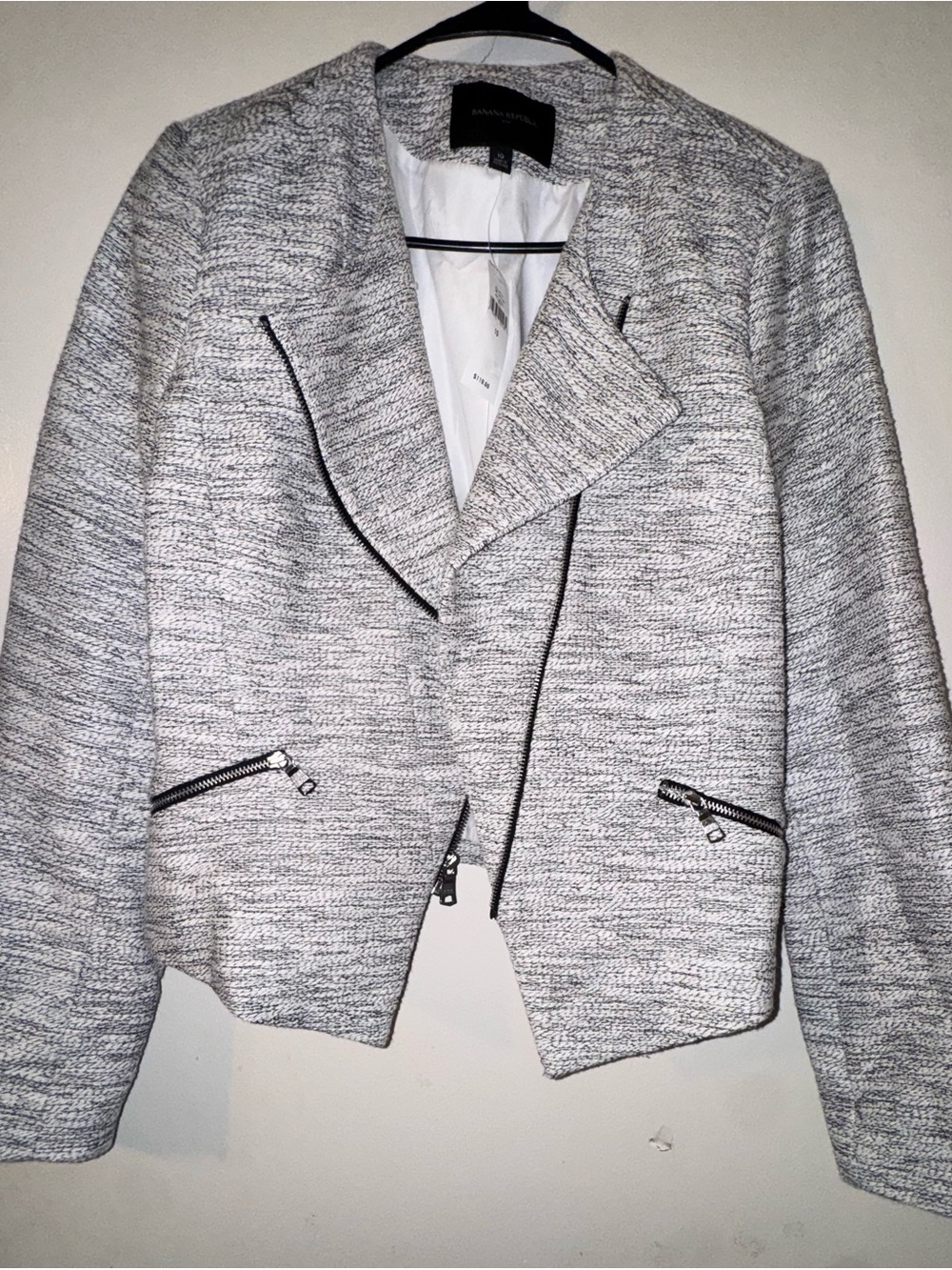 Banana Republic Heathered Gray Tweed Moto Blazer